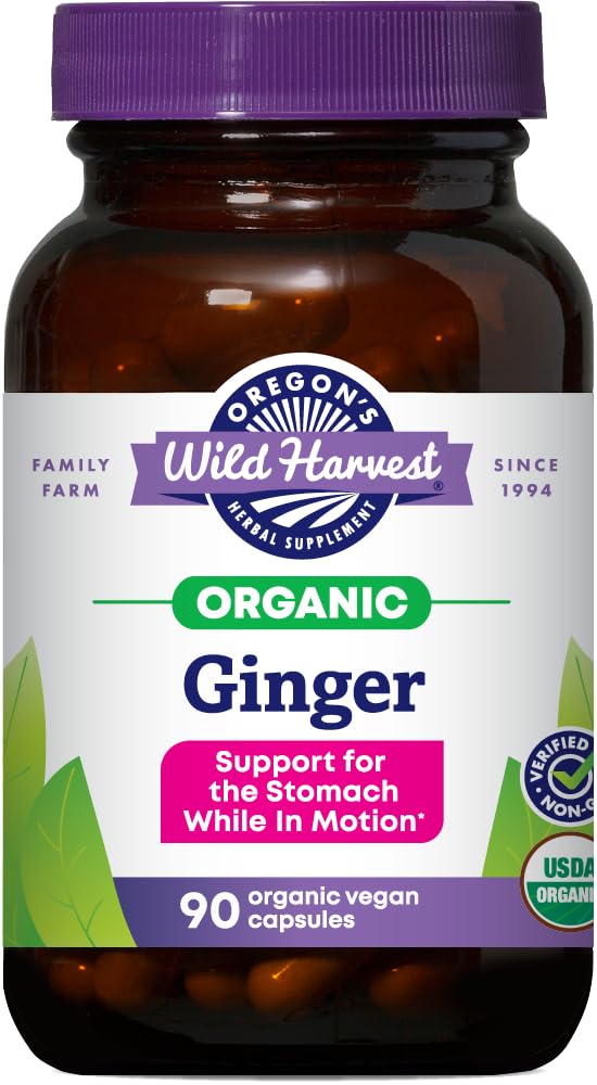 Oregon's Wild Harvest, Certified Organic Ginger Capsules for Stomach Support, Non-GMO, 1000 MGS, 90 Count
