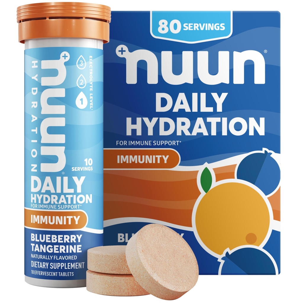 Nuun Ανοσία Ηλεκτρολυτικά Δισκία με Βιταμίνη D, C, E, & A, Ginger, Elderberry, Magnesium & 4 Άλλα Απαραίτητα Ηλεκτρόλυτα, Vegan, Blueberry Tangerine, 8 Pack (80 Services Σύνολο)