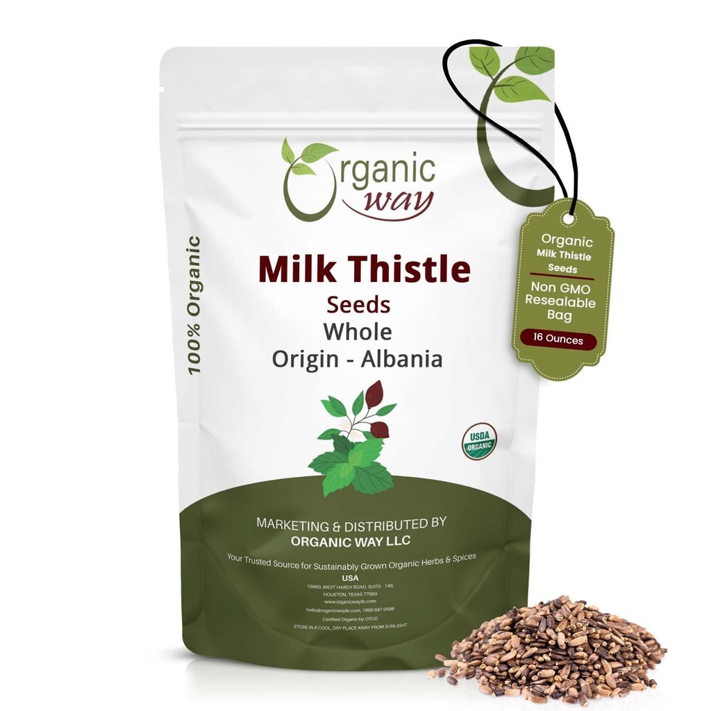 Organic Way Way Whole Milk Thistle Seeds (Silybum marianum) - Herbal Tea 
