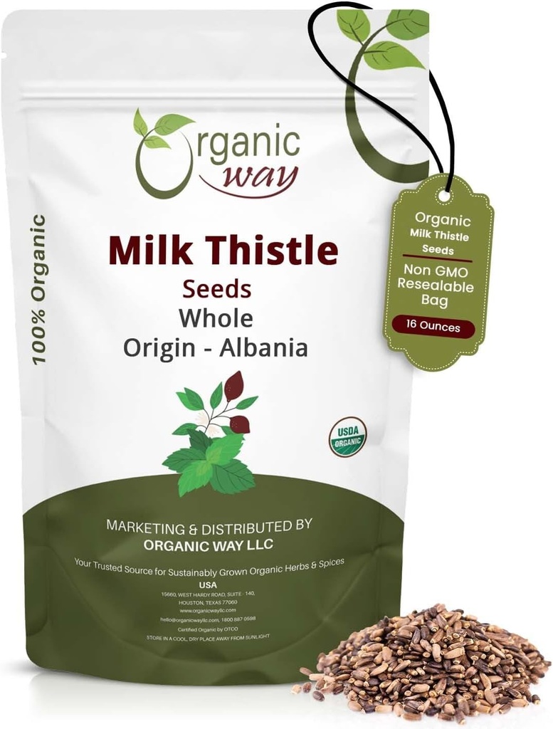 Organic Way Way Whole Milk Thistle Seeds (Silybum marianum) - Herbal Tea 