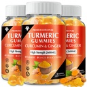 Turmeric Curcumin Gummies with Ginger & Black Pepper Vegan Pectin Formula for Immune Boost, Healthy Skin & Joint Support Chewable Supplement for Adults & Teens (3-Pack)