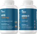 Dr. Tobias AKG Supplement & Omega 3 Fish Oil, Support Cellular Energy & Συνολική Υγεία με AKG και Triple-Stength Omega 3 EPA & DHA, Non-GMO