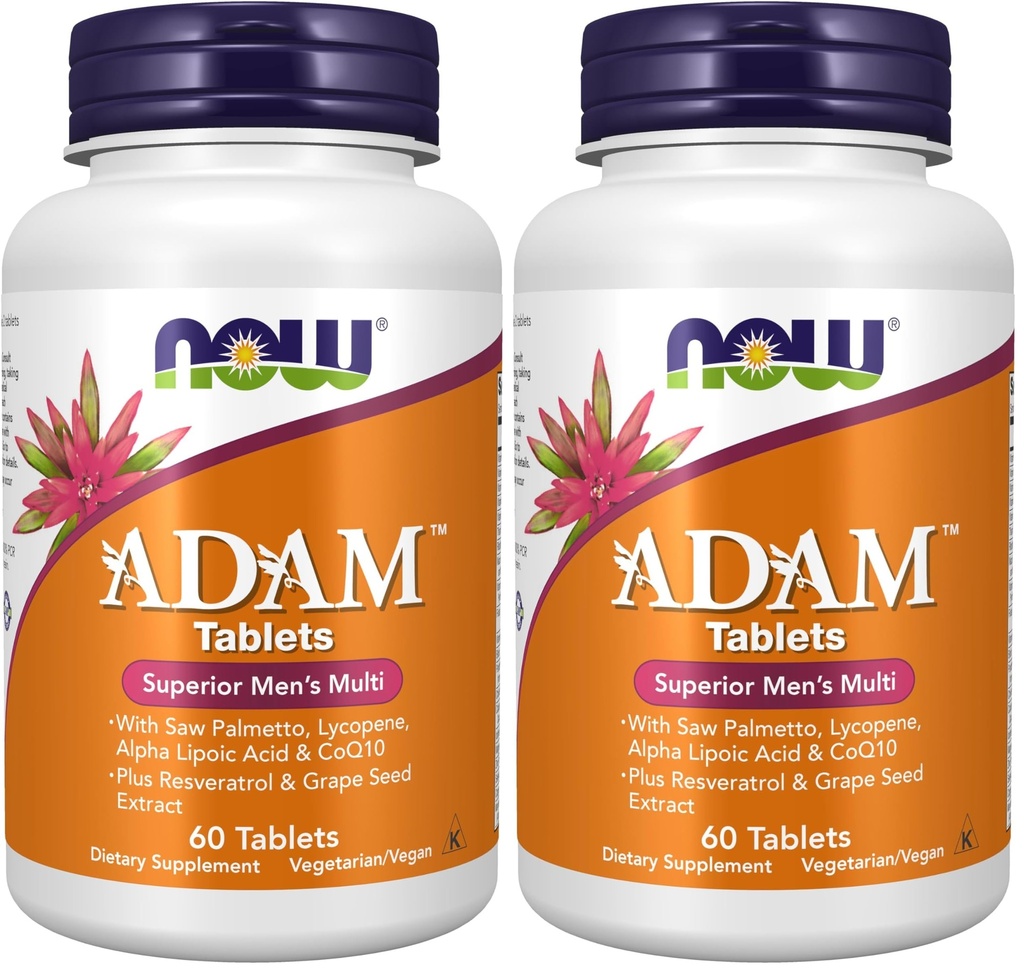 NOW Συμπληρώματα, ADAMTM Πολυβιταμίνη ανδρών με Saw Palmetto, Lycope, Alpha Lipoic Acid και CoQ10, Plus Natural Resveratrol & Grape Seed Extract, 60 Tablets (Pack of 2)