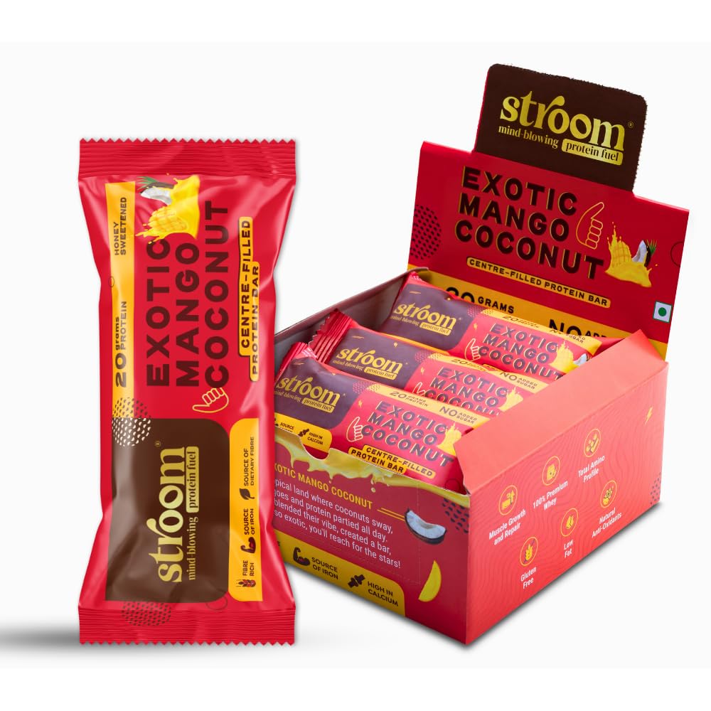 STROOM Protein Bar Pack | Exotic Mango Coconut | 20g Protein Bar | 5 Bars