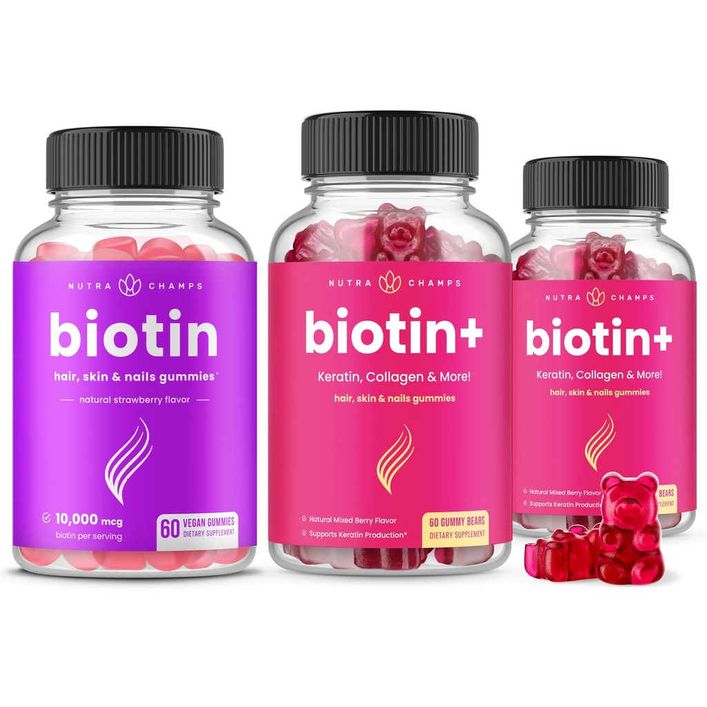 NutraChamps Complete Biotin Bundle για μαλλιά, δέρμα & νύχια. Βιοτίνη & βιοτίνη+