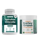 Teaveli Spirulina και Chlorella κάψουλες και Orgaic Barley Grass Juice Powder Bundle