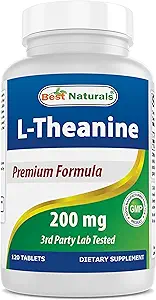 Best Naturals L- Theanine 200mg ανά δισκίο (400mg ανά 2 δισκία) - Προάγει την χαλάρωση χωρίς υπνηλία - 120 χορτοφαγικά δισκία - (120 Count (Pack of 1))