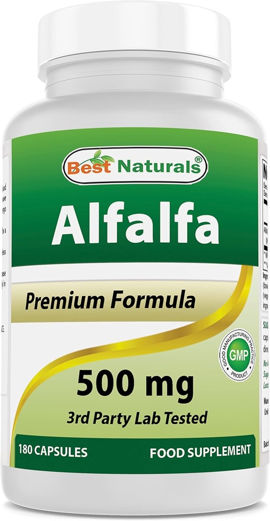Best Naturals Alfalfa Green Super Food 500 mg 180 Κάψουλες (180 Count (Pack of 1))