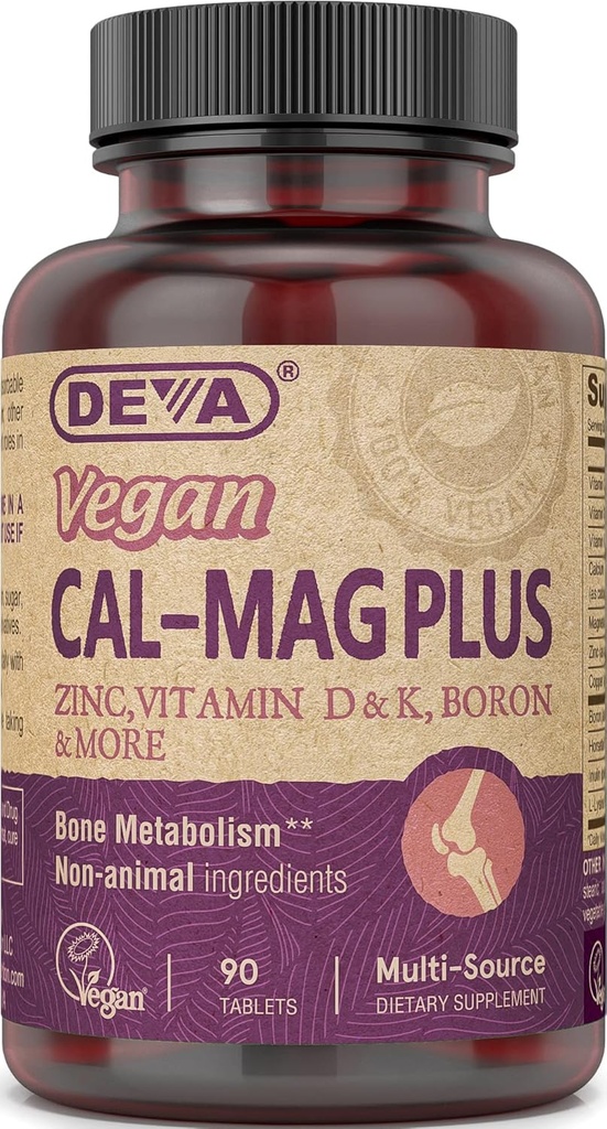 DEVA Vegan Cal MAG Plus συμπλήρωμα με ασβέστιο, μαγνήσιο, ψευδάργυρο, βόριο, βιταμίνη C, D & K, 90 δισκία, 12- συσκευασία