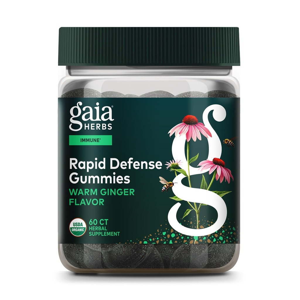 Gaia Herbs Organic Immune Rapid Defense Gummies - Υποστηρίζει Ασυλία - με Propolis, Ginger, και Echinacea - 60 Vegan Gummies (30-Day Supply)