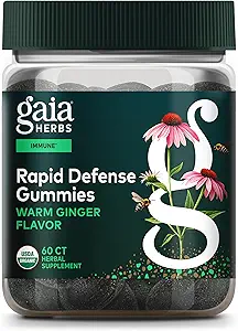Gaia Herbs Organic Immune Rapid Defense Gummies - Supports Immunity - with Propolis, Ginger, and Echinacea - 60 Vegan Gummies (30-Day Supply)