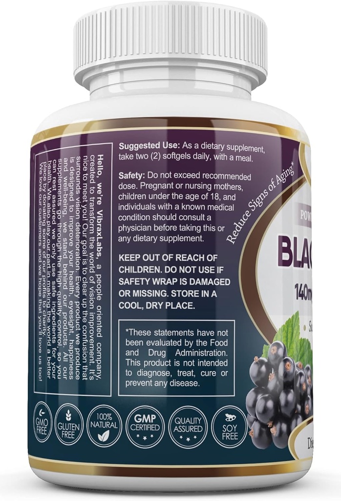vibraxlabs Λάδι μαύρης σταφίδας 1000mg - Hexane Free – Φυσικό αντιγηραντικό αντιοξειδωτικό με υψηλή GLA Formula – Υποστηρίζει τα μαλλιά, το δέρμα, την κοινή & την υγεία των ματιών – Premium συμπλήρωμα Softgel μαύρο σταφίδας