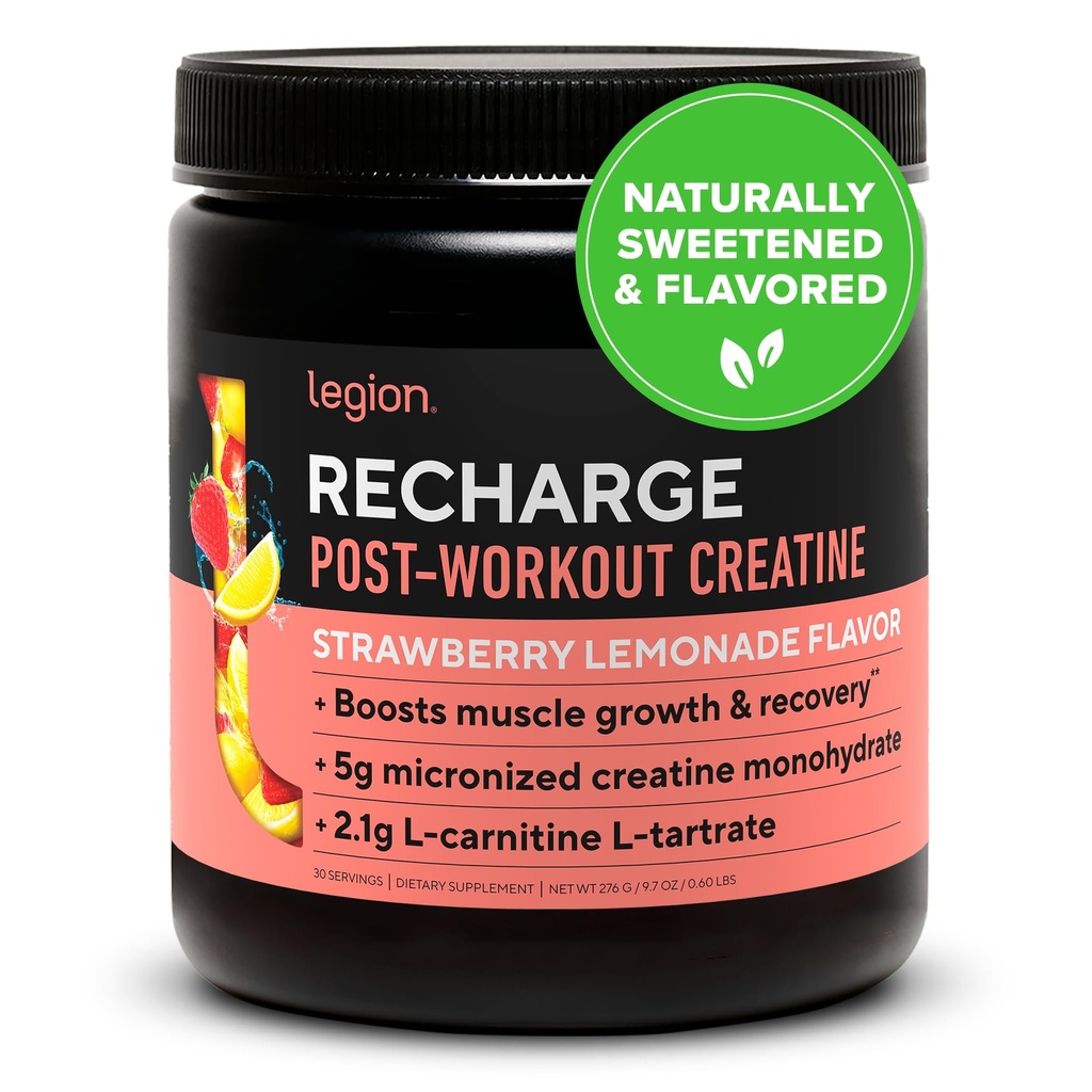 LEGION Recharge Post Workout Drink - Μικρονωμένη Creatine Monohydrate Natural Post Workout Recovery Drink - Muscle Builder & Recovery Booster Post Workout Συμπληρώματα (Strawberry Lemonade, 30 Services)