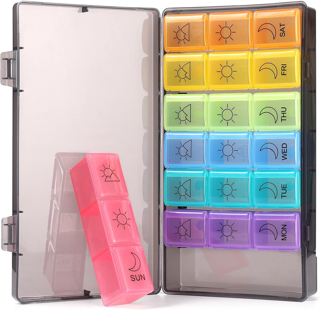Weekly Pill Organizer 7 Day 3 Times, Portable Pill Organizer, BPA Free Pill Case, Travel Daily Pill Box Υπενθύμιση, Medication Organizer για Βιταμίνες, Συμπληρώματα (Ουράνιο τόξο)