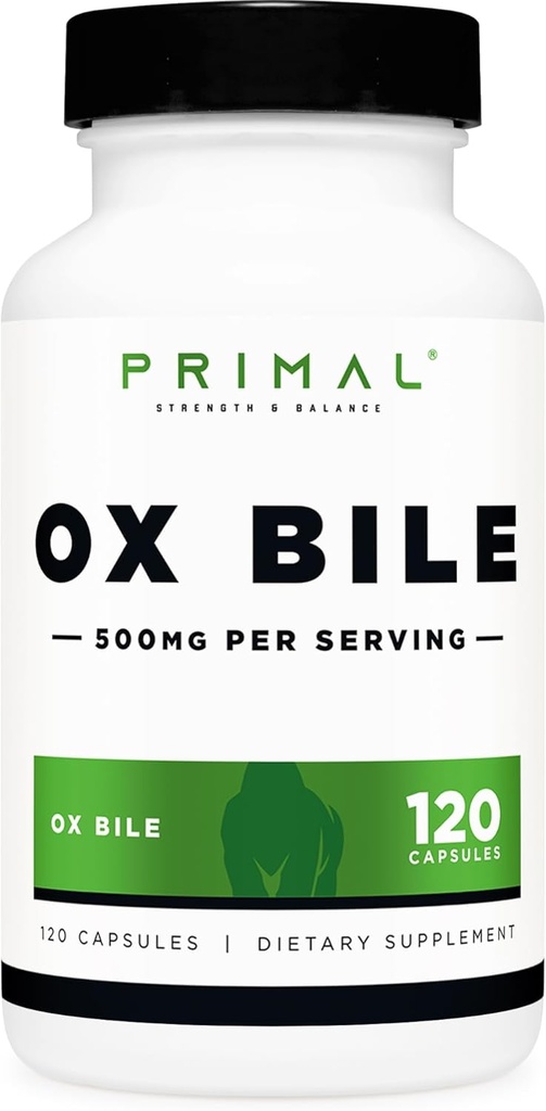 Primal Ox Bile (120 κάψουλες, 500 MG ανά υπηρεσία) - Χωρίς γλουτένη, χωρίς ΓΤΟ, δοκιμή τρίτου μέρους