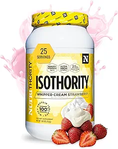 Isothority Whey Protein Isolate, Whipped Cream Strawberry, 2 lb - Ultra Absorbable Branched Chain Amino Acids (BCAA) Powder with 25g Per Serving, Low Carb - Build Muscle & Accelerate Recovery