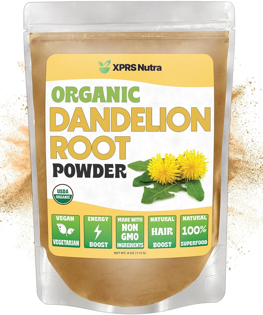 XPRS Nutra Organic Dandelion Root Powder - Vegan Friendly Antioxidant Power for Liver Support - Dandelion Root for Tea and Beverages - Ανοσοποιητική ενίσχυση Dandelion Powder (8 Ουγγιά)