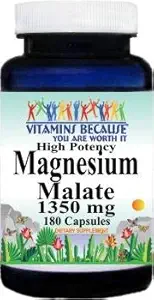 High Potency Magnesium Malate 1350 mg 180 Capsules Dietary Supplement Serving Size 3 Capsules