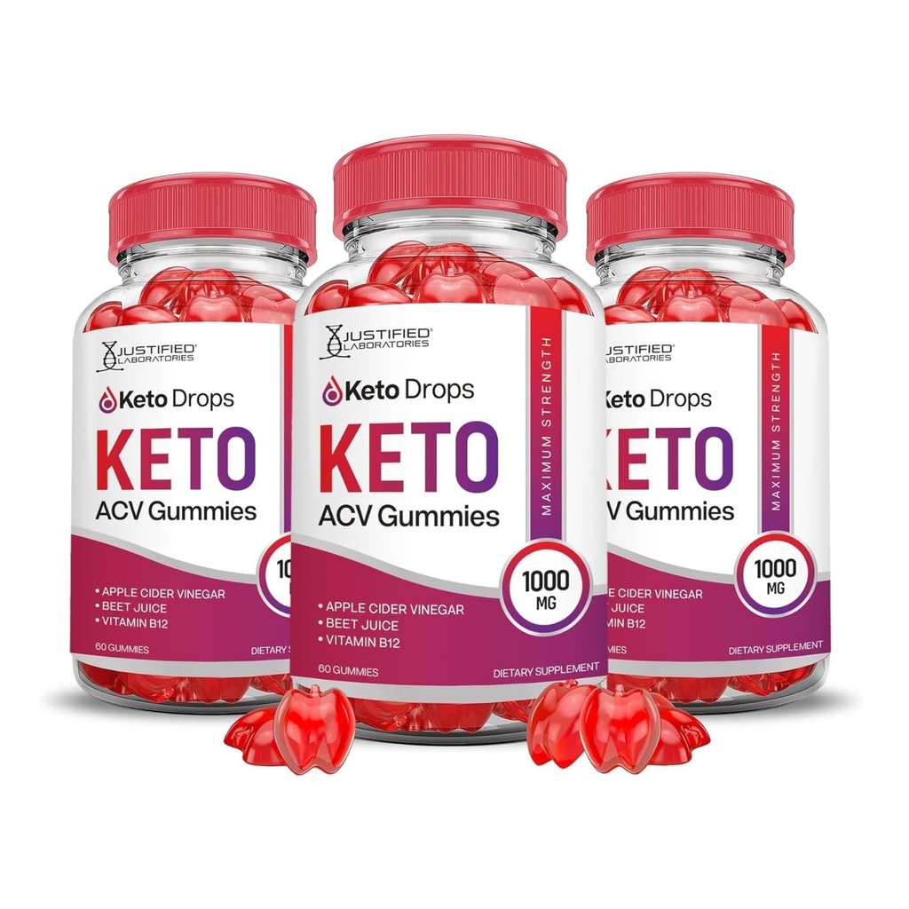 Justified Laboratories (3 Pack Keto Drops Keto ACV Gummies Formula 1000MG Keto Drops Keto Gummies Apple Cider Vinegar Formulated with Pomegranate Beet Buice Powder B12 Vegan Non GMO 180 Gummys