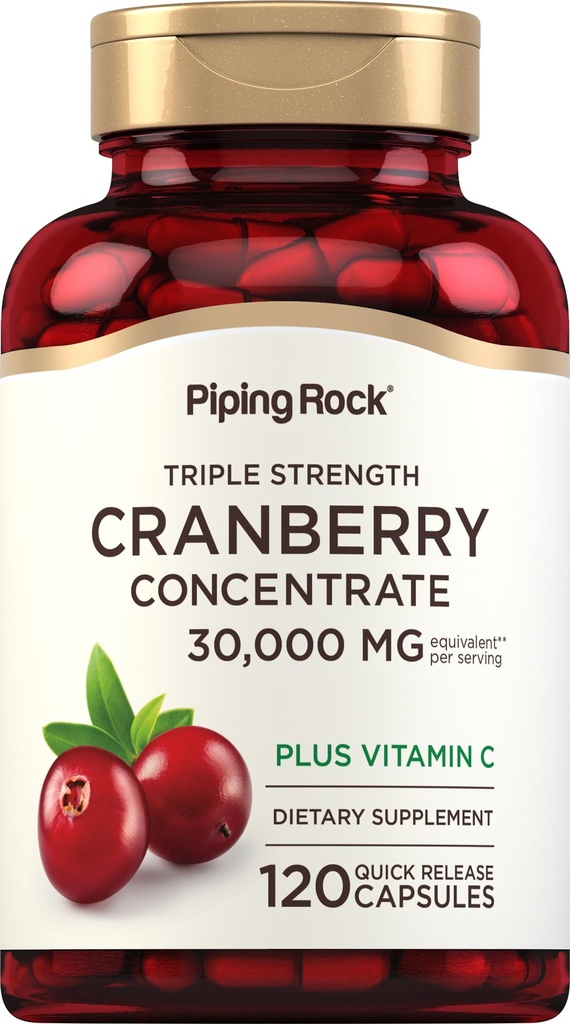 Piping Rock Cranberry Pills | 120 Capsules | Supplement for Women & Men | Triple Strength Concentrate Extract Plus Vitamin C | Non-GMO, Gluten Free