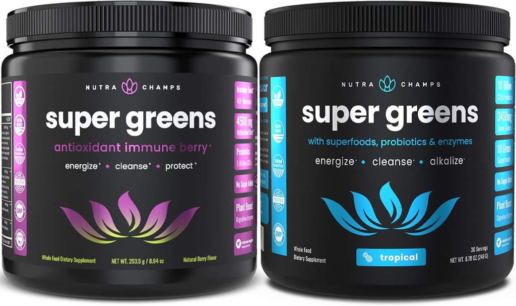 NutraChamps Super Greens Antioxidant & Super Greens Tropical Bundle - 2 Month Supply