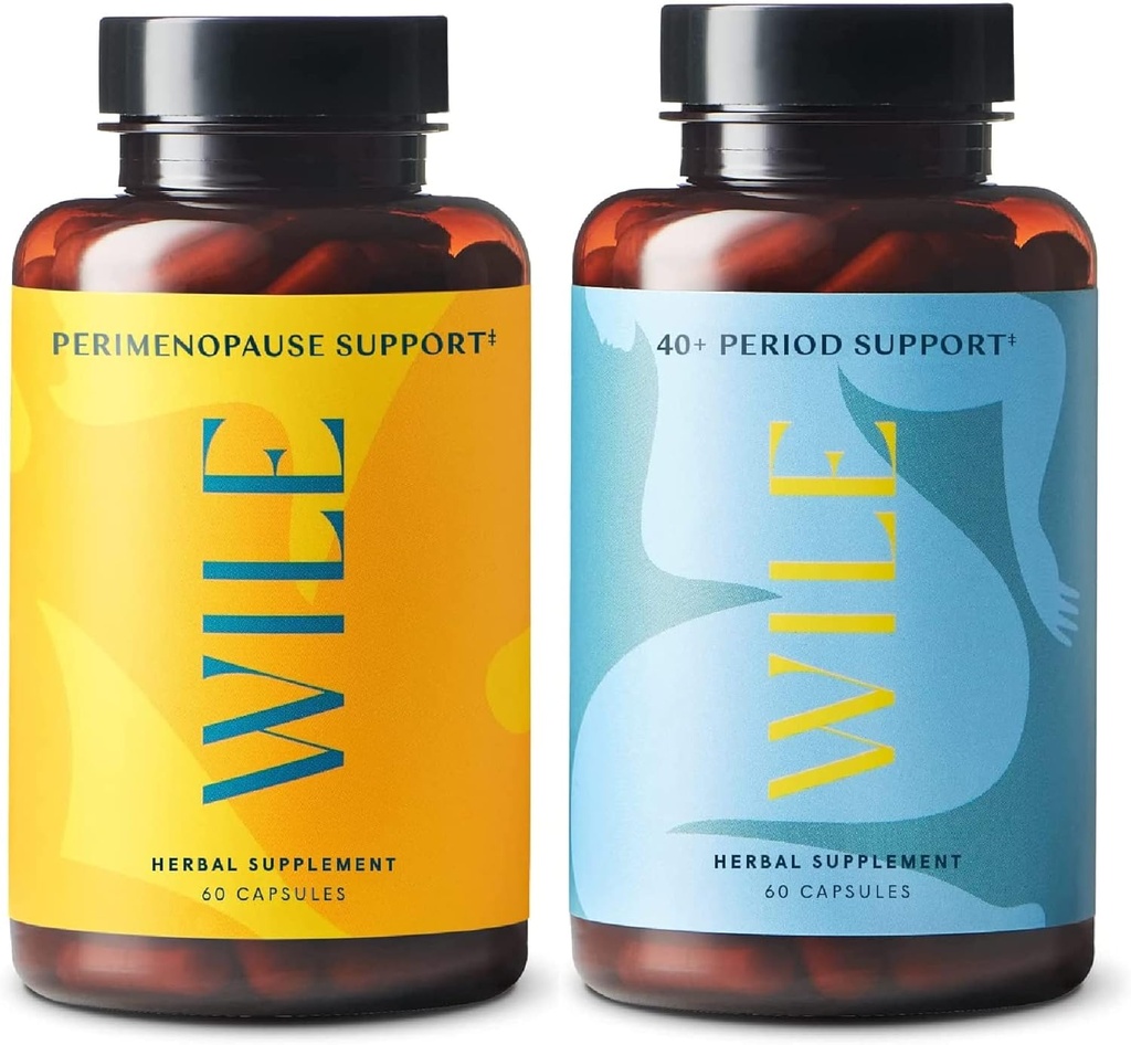 Wile Perimenopause Υποστήριξη & 40+ Υποστήριξη Περιόδου, 2-πακέτο, PMS Ανακούφιση & Εμμηνόπαυση Συμπληρώματα για τις γυναίκες, (2) Φιάλες 60 Καψάκια Κάθε, 120 Σύνολο