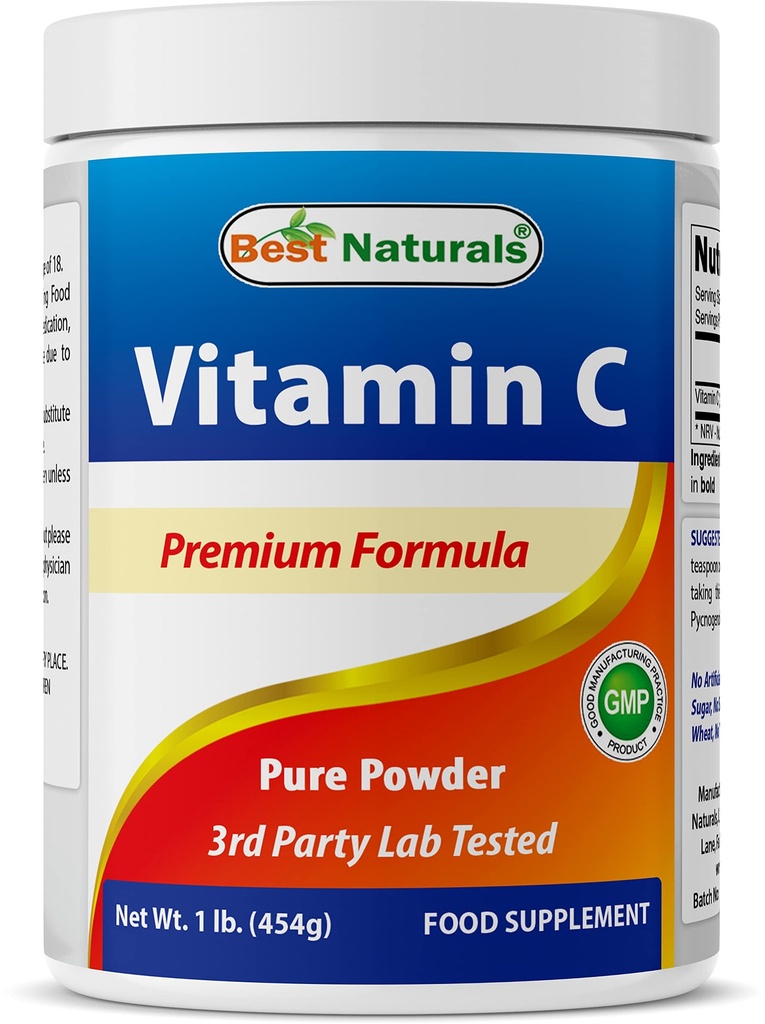 Best Naturals 100% καθαρή σκόνη βιταμίνης C 1 lb (454 γραμμάρια) σκόνη (Επίσης ονομάζεται ασκορβικό οξύ)
