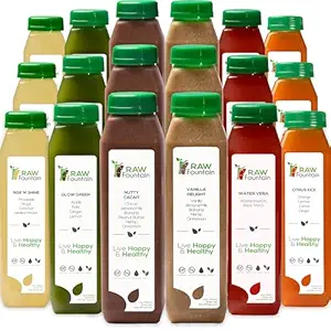 3 Day Protein Juice Cleanse by Raw Fountain, All Natural Raw Detox Cleanse, Cold Pressed Fruits, Vegetables, Vanilla and Chocolate Flavor, Tasty and Energizing, 18 Bottles 12oz, 3 Ginger Shots
