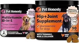 10 σε 1 Multivitamin + Hip & Joint Health Soft Chew Supplement Bundle - Dog Vitamins - Γλυκοσαμίνη Χονδροϊτίνη, Ωμέγα, Κουρκουμάς και MSM για τη συνολική υγεία των σκύλων, Κοινό συμπλήρωμα για σκύλους.