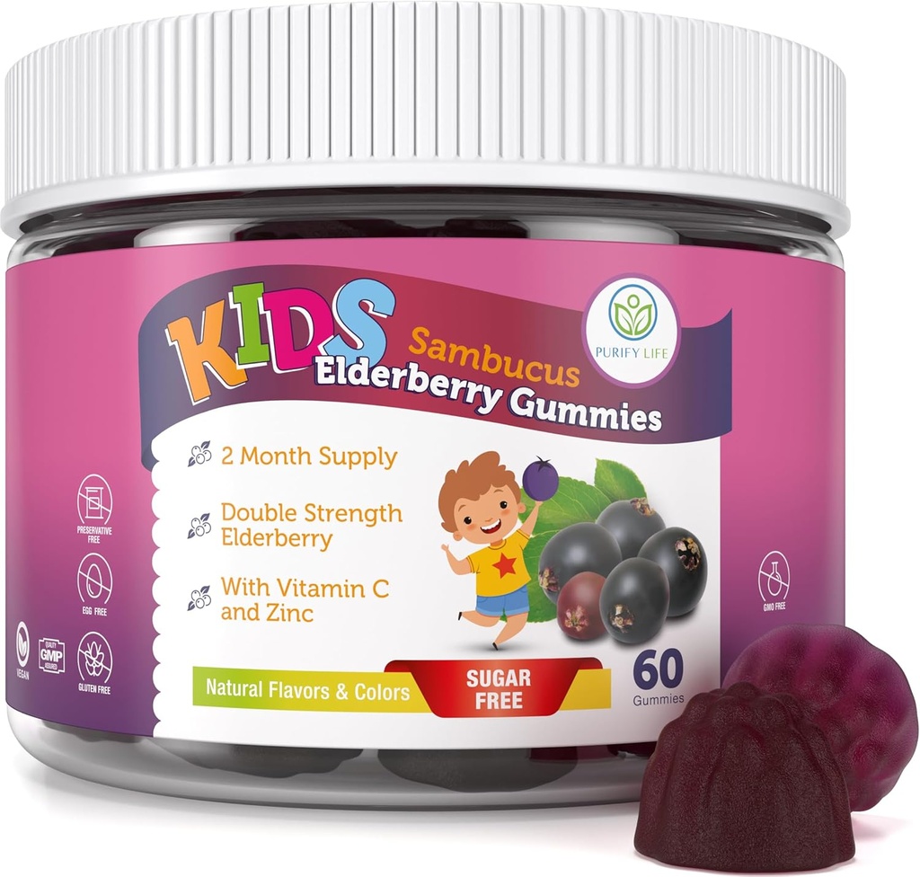 Καθαρίστε τη ζωή Χωρίς ζάχαρη Παιδιά Gelderberry Gummies με βιταμίνη C & ψευδάργυρος – ημερήσιο συμπλήρωμα υποστήριξης του ανοσοποιητικού για παιδιά, Sambucus Antioxidant, Vegan, 60 Ct