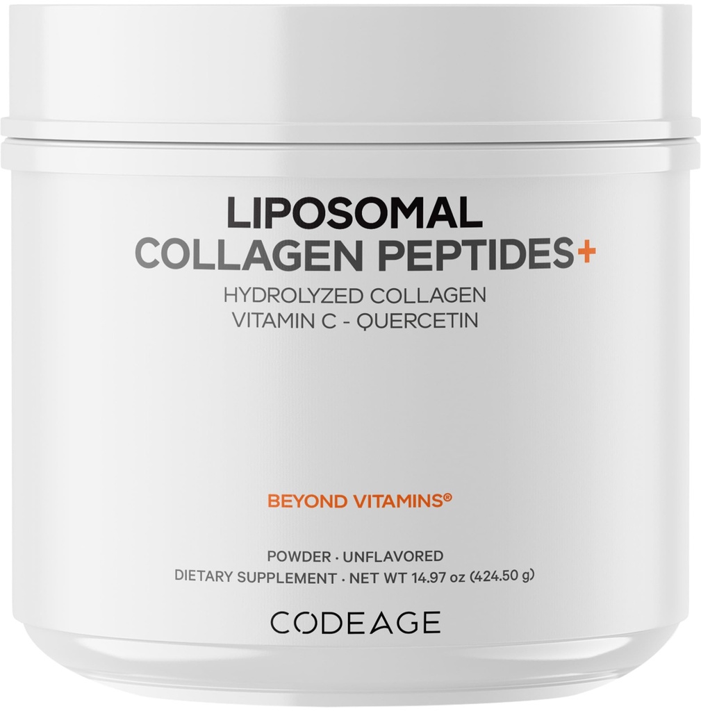Codeage Liposomal Collagen Peptides σκόνη + βιταμίνη C & Quercetin, Phospholipid Complex, Grass-Fed Pasture-Raied Hydrolyzed Collagen τύπου I & III συμπλήρωμα All-in-One, Non-GMO, 14.97 oz