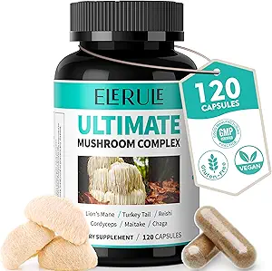 6 σε 1 συμπλήρωμα μανιταριών - Focus, Memory, Nootropics Brain & Immune Support Mushroom Complex with Lions Mane, Reishi, Cordyceps, Chaga, Turkey Tail, Maitake (120 κάψουλες)