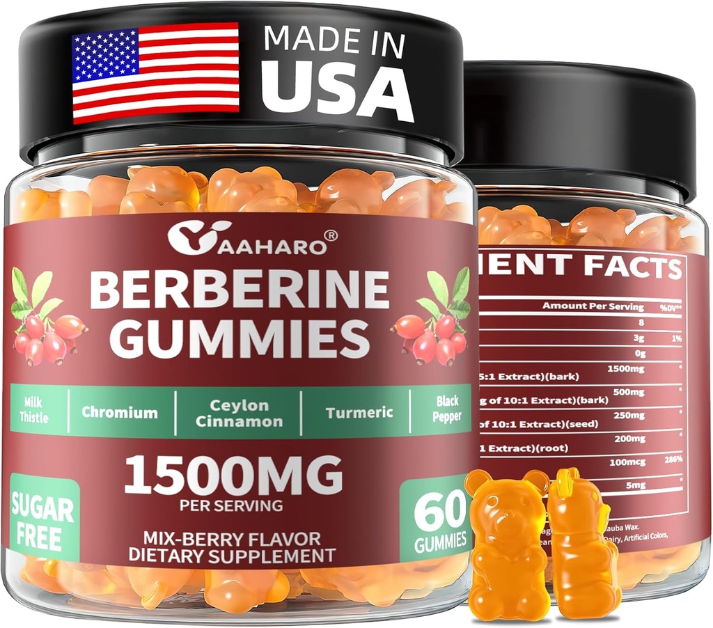 Βερβερίνη με Ceylon Cinnamon Gummies - 1500mg συμπλήρωμα HCI βερβερίνης με Chromium, Turmeric και Milk Thittle - ανοσοποιητική υποστήριξη - για γυναίκες & άνδρες - 60 Gummies χωρίς ζάχαρη