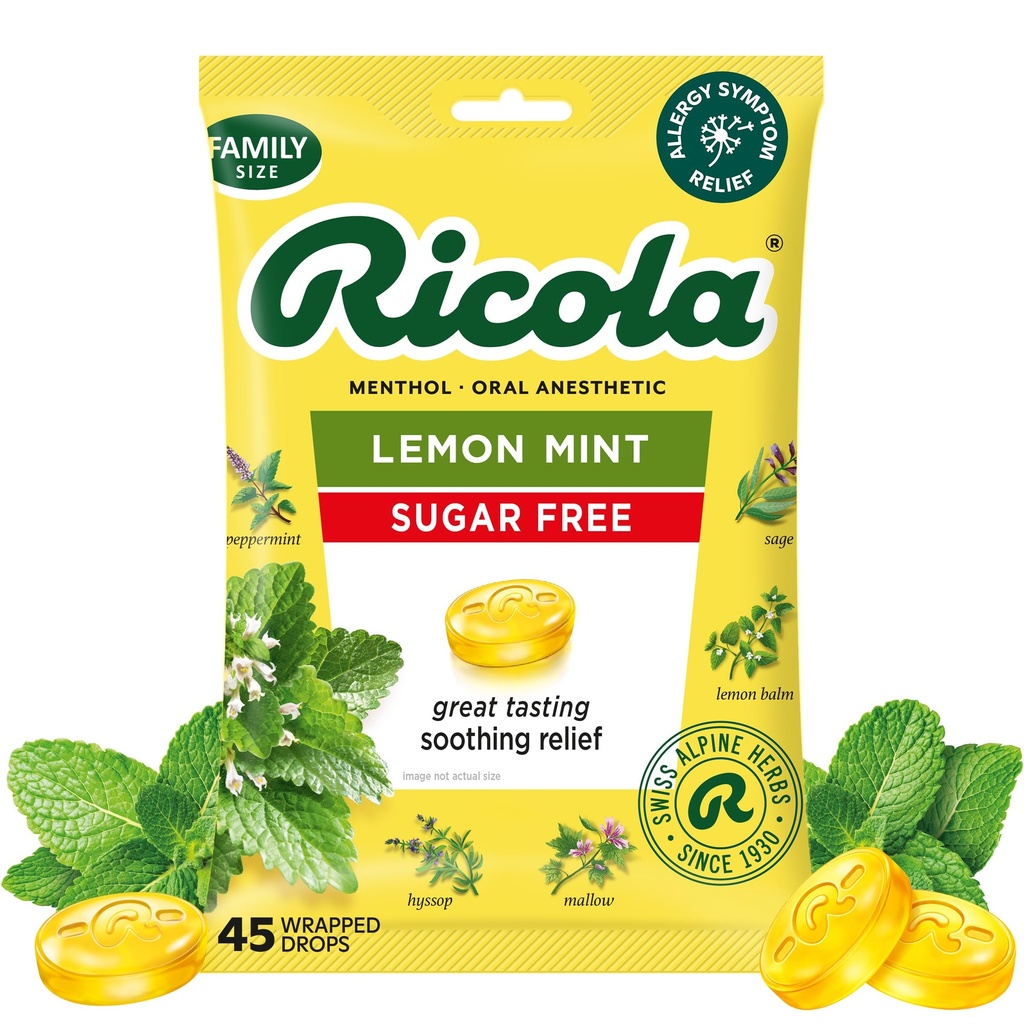 Ricola Big Bag Sugar Free Lemon Mint Cough Drops, 45 Drops, 1 Count