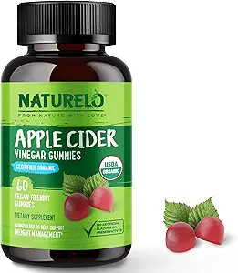NATURELO Apple Cider Vinegar Gummies, Certified Organic, Vegan - 60 Gummies