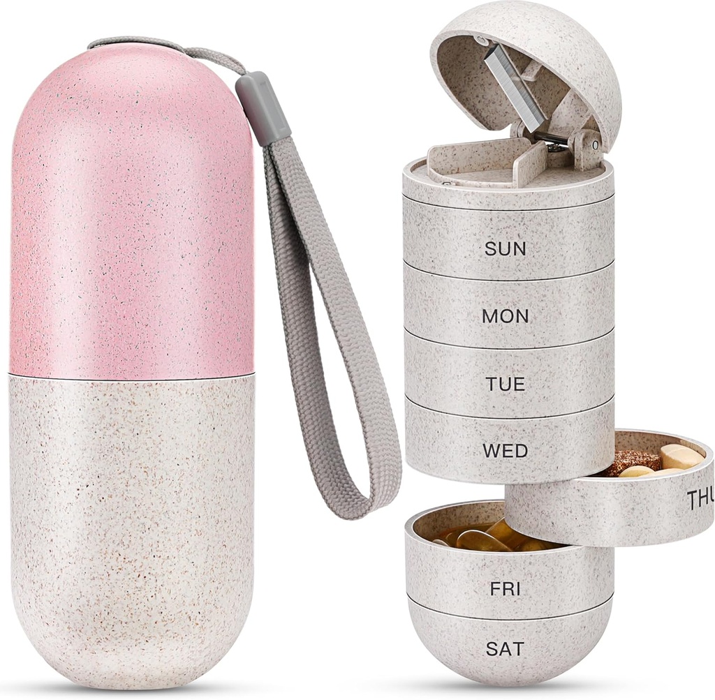 Zannaki 2 σε 1 Pill Organizer με Cutter, Grain Fiber Weekly Pill περίπτωση Μεγάλο διαμέρισμα απόδειξη υγρασίας, Μαγνητική κλειδαριά, BPA Free Travel Hiking Pill Box 7 Day to Hold Pills, Vitamins, Fish Oil, Συμπληρωματικά