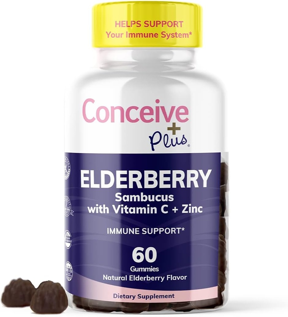 ΣΥΜΠΛΗΡΩΜΑ PLUS Gummys Elderberry – Sambucus Black Elderberry με βιταμίνη C & ψευδάργυρο, Delicious Blueberry Flavor, 60 Count, 30 Day Supply