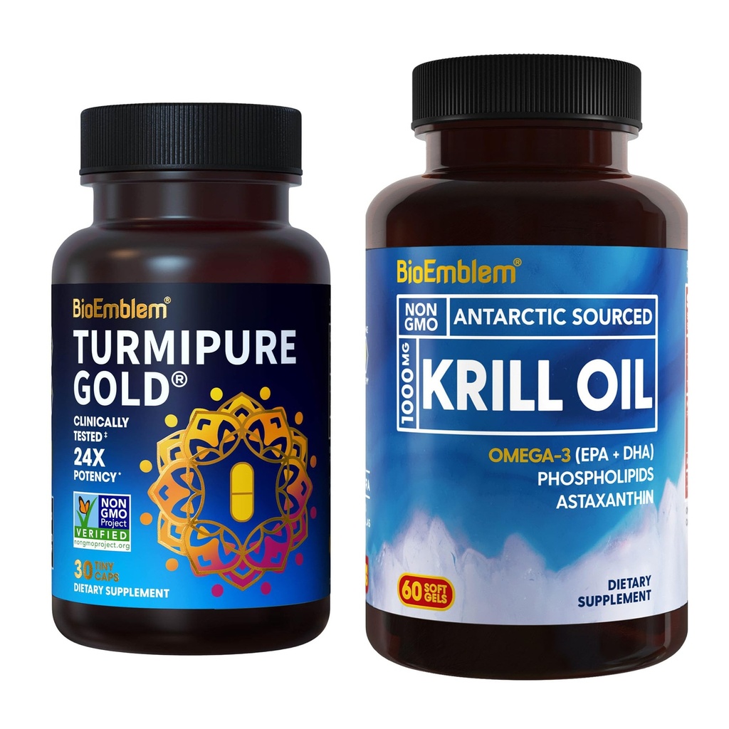 BioEmblem Antarctic Krill Oil Supplement Turmeric Curcumin with Clinically Studied TurmiPure