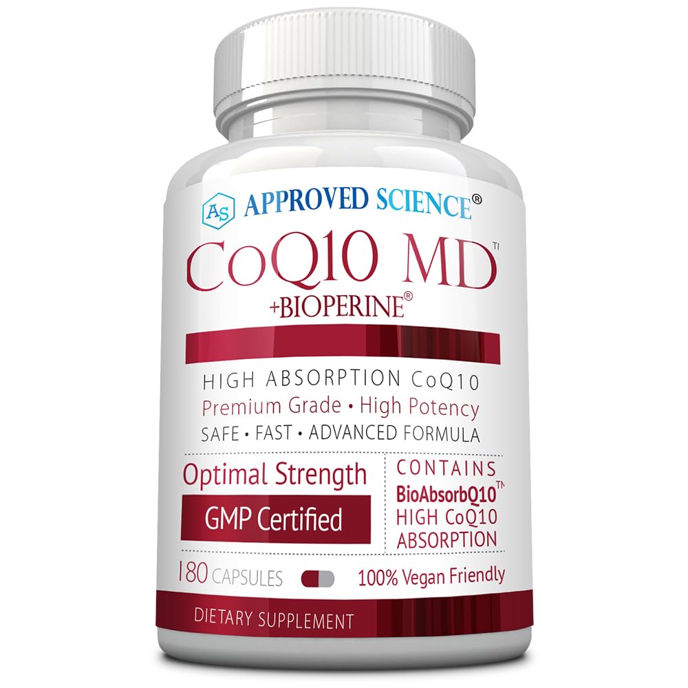 Approved Science® CoQ10 MD - Extra Strength Pure CoQ10 300mg with BioPerine® for Faster Absorption - Optimal Support Supplement - Vegan - 3 Month Supply
