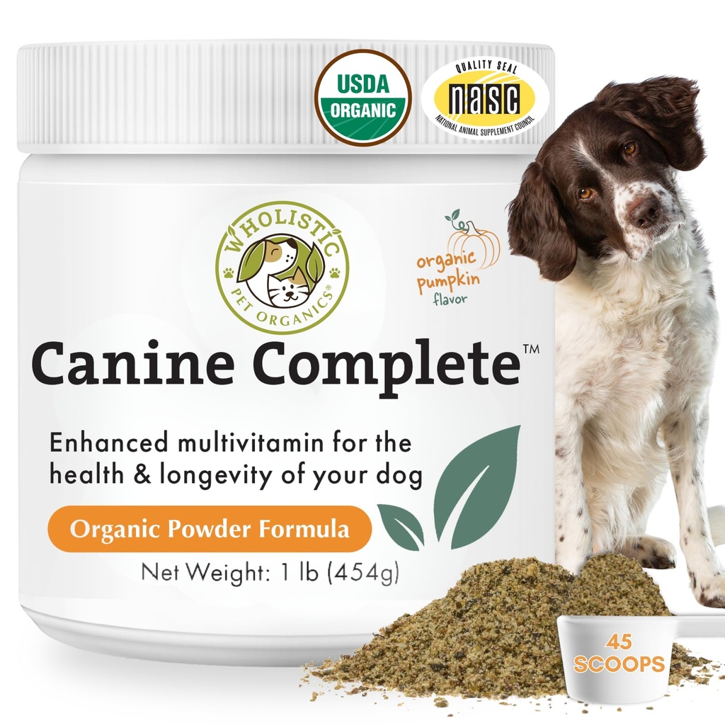 Wholistic Organics Pet Canine Complete - Σκύλος Multivitamin σε σκόνη - 1 Lb - Daily Dog Βιταμίνες και Συμπληρώματα για Σπιτικά Τρόφιμα - ανοσοποιητικό σύστημα, δέρμα, παλτό & Γενική Υγεία - Μικρή και Μεγάλη Φυλή
