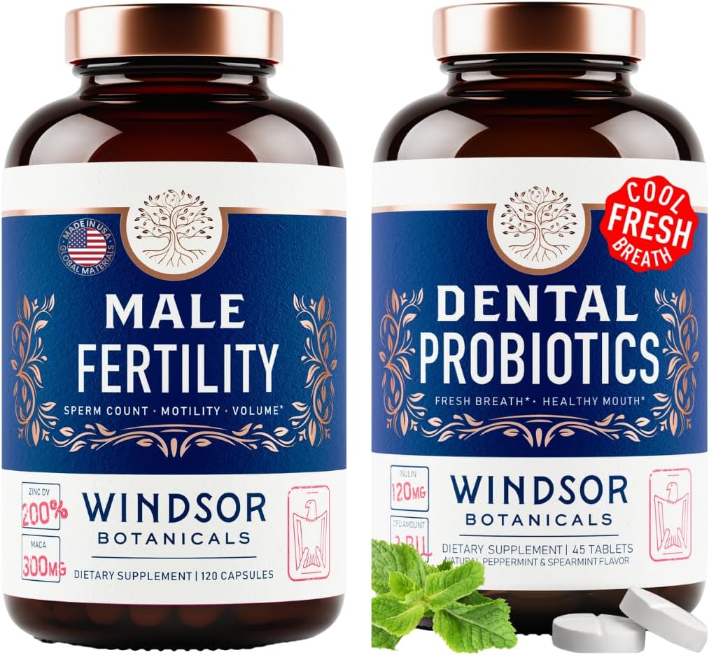 WINDSOR BOTANICALS Male Fertility Supplement and Oral Probiotics for Fresh Breath - Mens Health Bundle