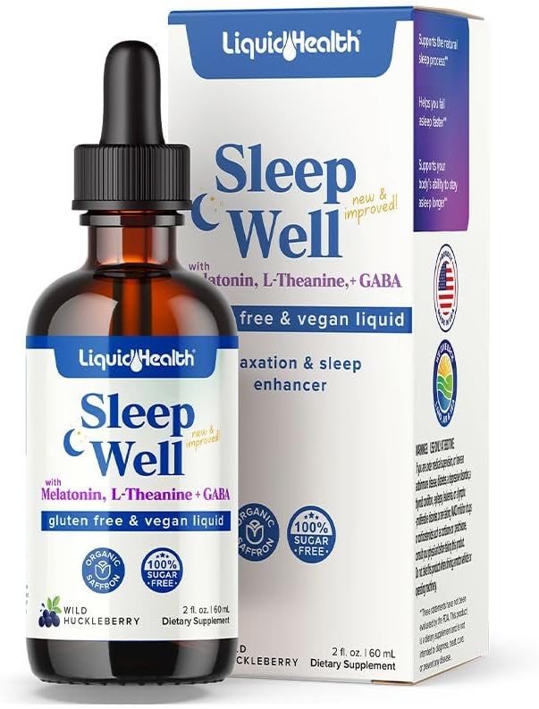 LIQUIDHEALTH Sleep Well Natural Sleep Aid Melatonin Drops - Καλύτερη Sleep & Mood, Relax & Calm Mind, Fall Asleep Fast Stay Asleep Longer - Made in USA, Vegan, Sugar-Free, Drug Free, Non-GMO (2 oz)