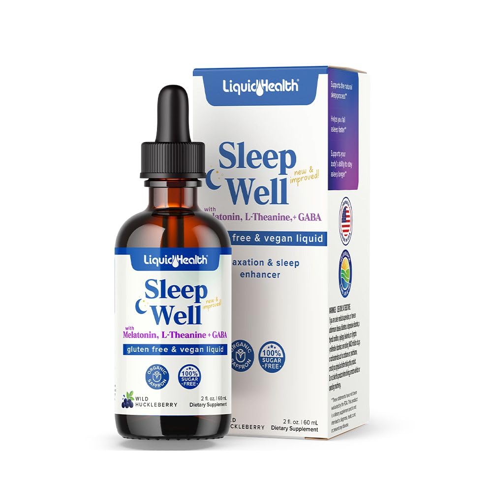 LIQUIDHEALTH Sleep Well Natural Sleep Aid Melatonin Drops - Καλύτερη Sleep & Mood, Relax & Calm Mind, Fall Asleep Fast Stay Asleep Longer - Made in USA, Vegan, Sugar-Free, Drug Free, Non-GMO (2 oz)