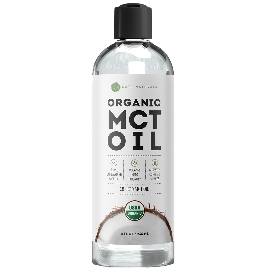 Kate Naturals MCT Λάδι για τον καφέ. Αμιγές λάδι καρύδας C8 και C10 (8oz, οργανικό, χωρίς γεύση)
