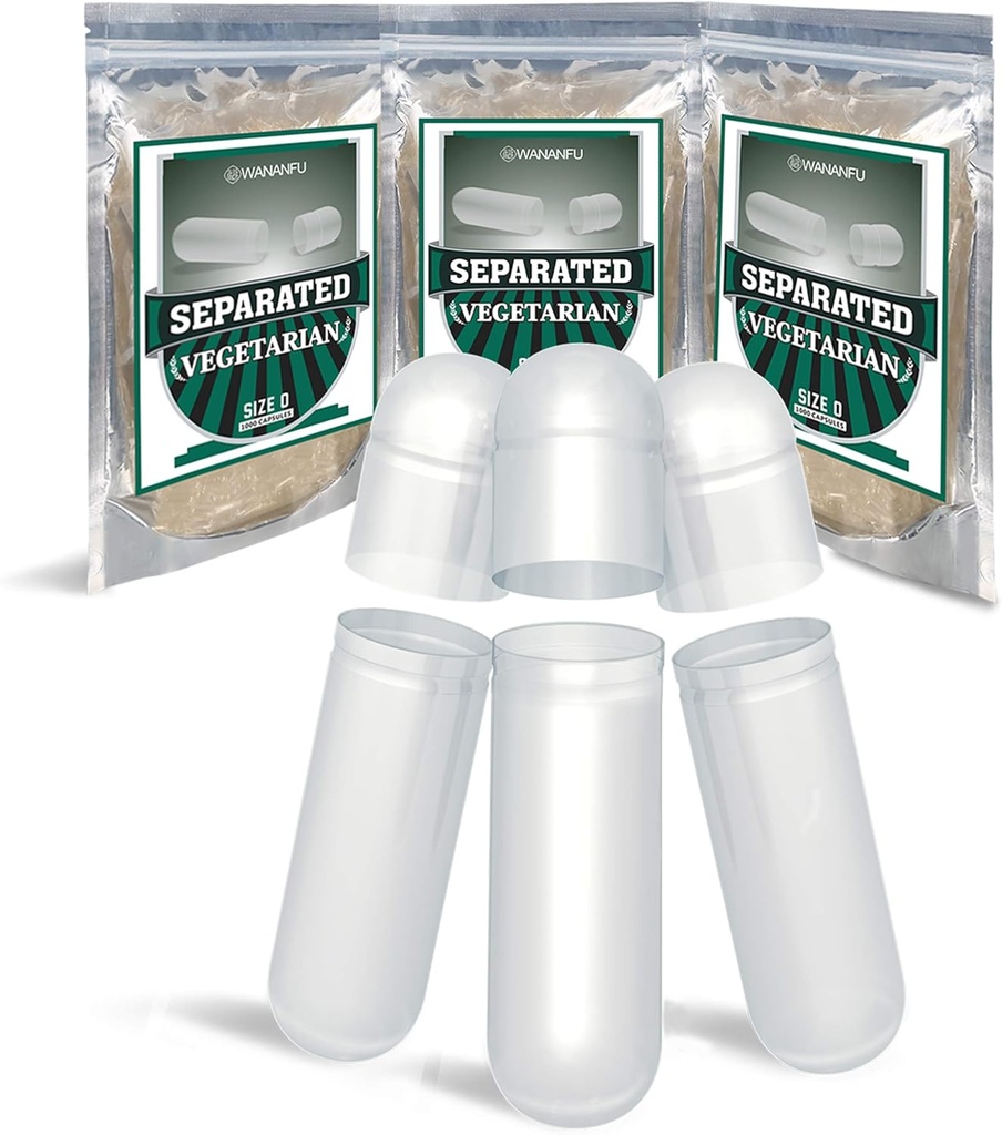 wananfu Pre- Separated Empty Capsules 0 Χορτοφαγικές (1000 Count), Καθαρή πληρώσιμη Veggie Pill Κάψουλες Μέγεθος 0 για την κατασκευή των δικών σας συμπληρωμάτων
