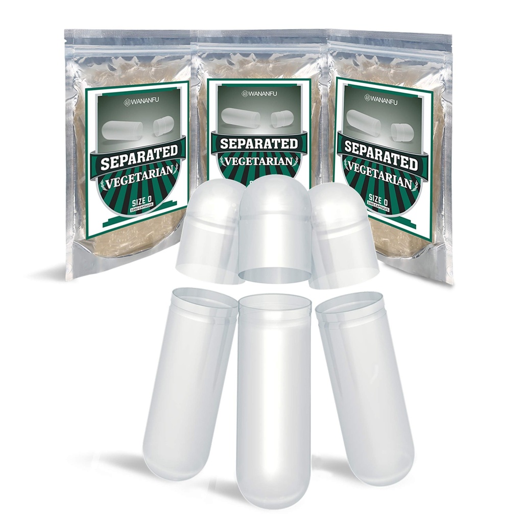 wananfu Pre- Separated Empty Capsules 0 Χορτοφαγικές (1000 Count), Καθαρή πληρώσιμη Veggie Pill Κάψουλες Μέγεθος 0 για την κατασκευή των δικών σας συμπληρωμάτων