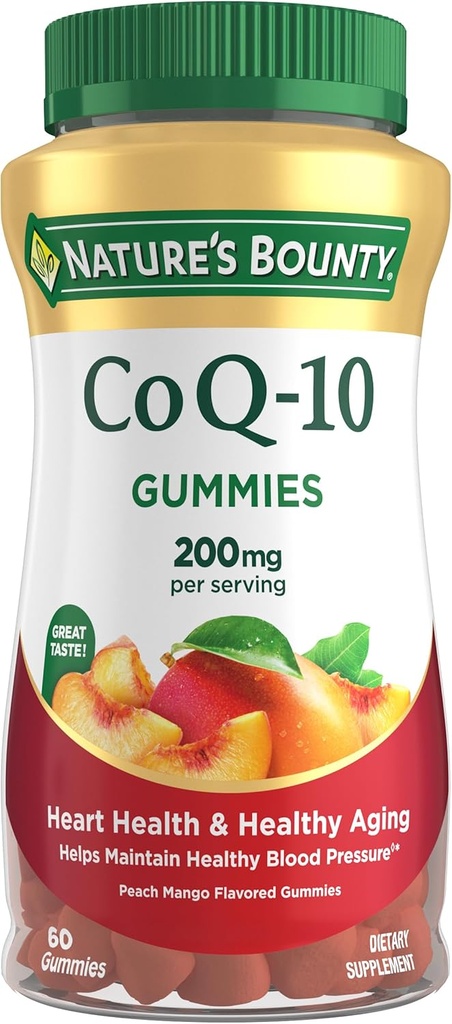 Bounty CoQ10 Gummies της φύσης, Υποστηρίζει την υγεία της καρδιάς, CoQ10 200mg, Ροδάκινο Mango Γεύση, 60 κόμης