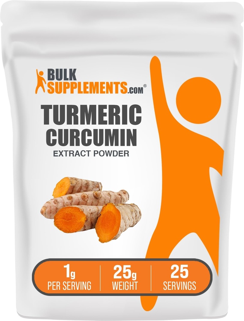 BulkSupplements.com Turmeric Extract Powder - από Turmeric Root, Συμπληρώματα κουρκουμίνης, Turmeric Curcumin Powder - Χωρίς γλουτένη, 1g ανά Σερβίρισμα, 25g (0,88 oz) (πακέτο του 1)