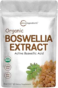 Micro Ingredients Organic Boswellia Serrata Extract Powder, 8 Ounce, Pure Boswellia Supplement with 65% Boswellic Acid, Supports Joints, Knees and Bones Health, Non-GMO, Pet Friendly, India Origin