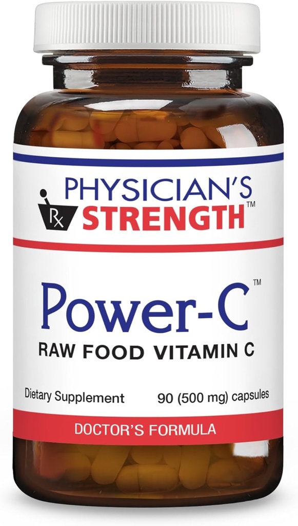 Physician's Strength Power-C - 90 Capsules - Raw Food Vitamin C + Flavonoids from Camu Camu, Acerola Cherry, Rhus coriaria & Rose Hip - Kosher - 30 Servings